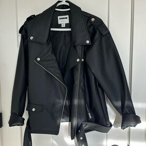 NOISY MAY & ONLY SLADE OVERSIZED FAUX LEATHER JACKET